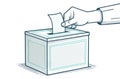 Illustration of a shirtless man's hand lowering his vote into the ballot box. Icon, drawing. Election and voting day Royalty Free Stock Photo
