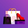 illustration of shoe and cosmetics with shopping bag showing sale Royalty Free Stock Photo