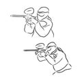 Illustration of a shooting soldier, black and white drawing, white background paintball vector sketch illustration