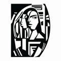 Geometric Cubism Illustration: Bold Black And White Twoway Relationship Royalty Free Stock Photo