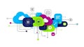A colorful illustration of cloud computing and data storage icons on a white background Royalty Free Stock Photo
