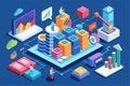 This illustration showcases customizable isometric elements for visualizing data trends and analytics, Customizable Isometric Royalty Free Stock Photo