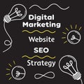 Digital marketing website seo strategy, creative lightbulb concepts and ideas Royalty Free Stock Photo