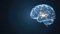 illustration showcases a glowing brain constructed from digital connections, set on a dark blue background filled with Royalty Free Stock Photo
