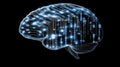 illustration showcases a glowing brain constructed from digital connections, set on a dark blue background filled with Royalty Free Stock Photo