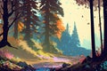Enchanting Forest: A Colorful Landscape Illustration