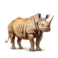 White Rhinoceros Isolated on White Background - Side View Royalty Free Stock Photo
