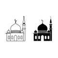 Illustration of two mosques, one in outline and the other in solid black, symbolizing islamic architecture and culture Royalty Free Stock Photo