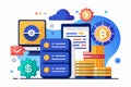 Illustration showcases various digital elements for managing Bitcoin data and organizing document storage, Bitcoin data and Royalty Free Stock Photo