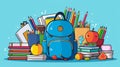 Illustration showcasing the essentials for a successful school year with a backpack books notebooks, pencils .. back to school