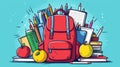Illustration showcasing the essentials for a successful school year with a backpack books notebooks, pencils .. back to school Royalty Free Stock Photo