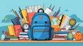 Illustration showcasing the essentials for a successful school year with a backpack books notebooks, pencils .. back to school