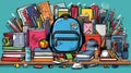 Illustration showcasing the essentials for a successful school year with a backpack books notebooks, pencils .. back to school