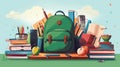 Illustration showcasing the essentials for a successful school year with a backpack books notebooks, pencils .. back to school