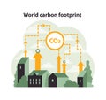 Illustration showcasing the global impact of CO2 emissions on the environment. Flat vector illustration.