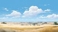 Anime-inspired 2d Game Art A Romanticized Field With Wheat And Clouds