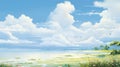 Serene Anime Sea Water Scene With Expansive Skies Royalty Free Stock Photo