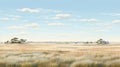 Australian Landscape Painting With Tall Grass And Clouds Royalty Free Stock Photo