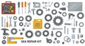 Illustration showcasing various mechanical tools and components arranged around a Royalty Free Stock Photo