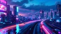 Neon Nights in the Future City./n Royalty Free Stock Photo
