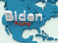 Illustration showing Donald Trump vs Joe Biden face-off for the presidency on the map of the USA