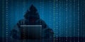 Illustration showing a hacker who steals information from a computer. Royalty Free Stock Photo