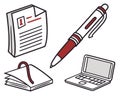 Illustration showing a stack of papers a notebook a pen and a laptop on a white background surface Royalty Free Stock Photo