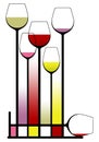 This is an illustration showing stemware, very tall wine glasses in an elegant composition