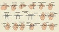 Illustration showing step-by-step instructions for tying various knots. The image Royalty Free Stock Photo