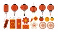 Chinese New Year Decoration Set Lanterns, Flowers, Oranges and Knots on White Background Royalty Free Stock Photo