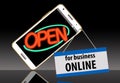 This illustration shows cell phone with an open sign to say I am open for business on my cell phone. Royalty Free Stock Photo