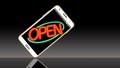 This illustration shows cell phone with an open sign to say I am open for business on my cell phone. Royalty Free Stock Photo