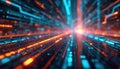 Illustration shows digital data stream. Abstract tech background with binary code. Visualizes computer network, cyberspace, Royalty Free Stock Photo