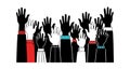 Raised hands group voting participation gesture diversity black white red blue vector illustration Royalty Free Stock Photo