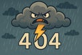Error 404 Cloud Graphic With Angry Expression and Lightning Bolt on a Rainy Background Royalty Free Stock Photo