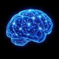 Illustration shows glowing blue tech brain with highlighted neural connections. Complex network suggests advanced tech brain. Royalty Free Stock Photo
