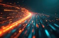 Illustration shows glowing data cable in motion. Dynamic transfer information streams, streaks light energy. Represents tech Royalty Free Stock Photo