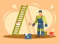 Colorful illustration of a male house painter