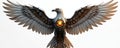 Illustration shows mechanical eagle with circuit elements. Robotic bird innovation, tech. Mascot combines nature with Royalty Free Stock Photo