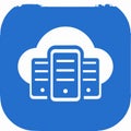 Cloud server data storage and hosting technology icon with database servers and cloud computing network concept. Royalty Free Stock Photo