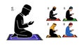Muslim Man Praying on Prayer Mat Various Positions Vector Illustration Religious Practice Spirituality Royalty Free Stock Photo