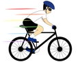 This illustration shows a person riding a bicycle