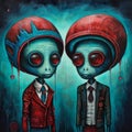 Two Funny Aliens Wearing Hats - Illustration