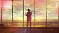 Improve the environmental situation, the silhouette of a man in the office