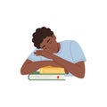 Young man resting head on books tired from studying vector illustration Royalty Free Stock Photo