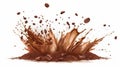 Illustration of shredded ground coffee, arabica grain with splashes of brown dust and explosion of coffee beans on white Royalty Free Stock Photo