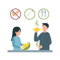 Illustration with signs prohibiting eating durian with gloves without gloves, allowing eating fruit in gloves, cutlery Royalty Free Stock Photo