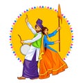 Sikh Punjabi Sardar couple playing dhol and dancing bhangra on holiday like Lohri or Vaisakhi Royalty Free Stock Photo