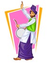 Sikh Punjabi Sardar playing dhol and dancing bhangra on holiday like Lohri or Vaisakhi