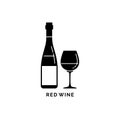Illustration with silhouette bottle and glass red wine. Isolated object. Alcohol beverage label. White background. Design concept Royalty Free Stock Photo